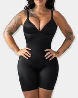 Bodysuit Moldeador Personalizado al por Mayor para Mujer, Escote en V Profundo, Sujetador Incorporado, Entrepierna Abierta, Control de Abdomen, Ropa Interior Moldeadora hasta Medio Muslo