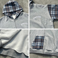 Suéter de Invierno Personalizado de Alta Calidad, Diseño a Cuadros, Corte Cuadrado, 400 Gsm, con Cierre, Estilo Oversize, Bordado para Hombre