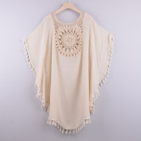 Col en V évider maillot de bain Crochet mousseline de soie été plage couvrir robe pour les femmes