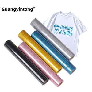Guangyintong PU glitter isı transferi serisi demir parlak kağıt glitter vinil gömlek için htv pu vinil rulolar