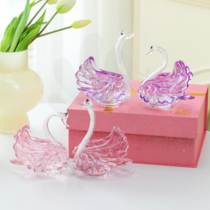 คริสตัลหงส์แก้วสีชมพูตกแต่งบ้านของขวัญแต่งงาน - Product Image 4