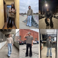 Jean évasé taille haute pour homme avec empiècements chevron et plis à la hanche, coupe cloche, en denim, style streetwear, fabrication OEM/ODM pour marque privée