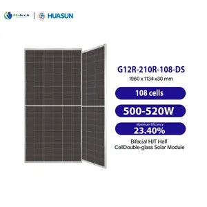 Huasun Placa Solares 500W Hs-210R-108-Ds, 505W 510W 515W 520W Bifacial Hjt Harga pelat Panel surya setengah sel