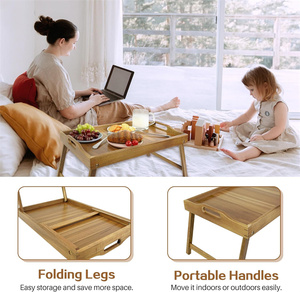 Acacia <span class=keywords><strong>bandeja</strong></span> de <span class=keywords><strong>cama</strong></span> con patas plegables casa y servir para el hotel muebles - Product Image 2