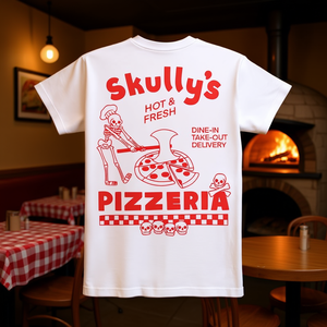 Camiseta Promocional Skullys Pizzeria Blanca Talla Grande para Adulto - Product Image 3