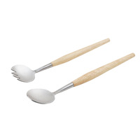 Satin Polish Dining Buffet Servieren Besteck Holzgriff Edelstahl Küche Essen Salat Gabel und Löffel Set Buche Holz