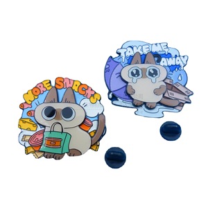 Badge métallique de dessin animé, forme irrégulière, nickel brillant, peinture double face, électroplaqué, alliage de zinc, boucle papillon - Product Image 5