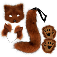 Masque de renard en peluche pour Halloween, ensemble complet avec pattes d'animaux, serre-tête oreilles de renard simulées, queue moelleuse, accessoire de costume de cosplay pour carnaval et jeux de rôle
