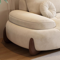 Sofá Seccional Moderno de Cuero Genuino Resistente a Arañazos de Gatos, con Tela, Madera Maciza, Color Crema, Curvo, Tipo Nube, 3 Plazas, para Sala de Estar