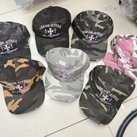 Casquette de baseball rétro style américain camouflage brodée en croix effet vieilli en PVC souple, polyvalente unisexe pour toutes les saisons en extérieur