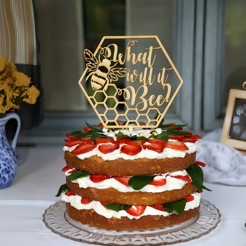 Kit Decorazioni Festa Compleanno Tema Bumble Bee - Striscione Con Scritta Happy Bee Day E Topper Per Torta Oro Glitterato