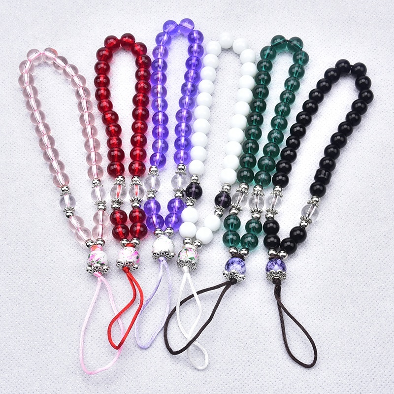 Universal Beaded Crystal Charm Hand Wrist Strap Anti-Lost Key Chain Mobile Pone Jewelry Lanyard Detachable