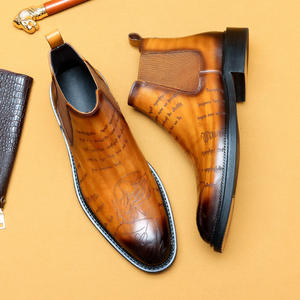 High quality luxury <b>Chelsea</b> <b>boots</b> men's leather British ankle <b>boots</b> pointy carved business formal high top - Product Image 2