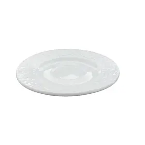 custom 7.5 inches relievo catering Hotel Dinner Plate Wholesale Restaurant Ceramic Plates White Porcelain Round Serving Plate