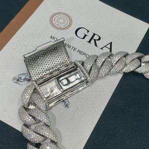 Collar de Hombre con Cadena Cubana de Plata S925 Chapada en Oro Rosa, con Moissanita Baguette, Joyería Hip Hop, Pasa la Prueba del Diamante GRA - Product Image 6