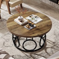 Tribesigns Table basse ronde de 31.5 pouces, table basse circulaire rustique avec base en métal, meubles d'appoint en bois modernes,