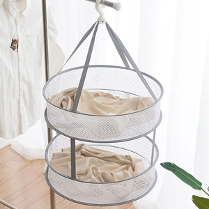 Cesta plegable de doble capa para secar ropa, tipo gancho de malla redonda, para calcetines, suéteres, camisas, organizador de ropa, tendedero - Product Image 1