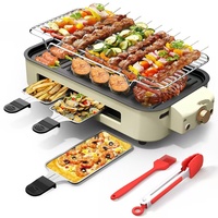 Gril électrique de cuisine entièrement détachable avec poêle à frire, grille et trois plateaux, revêtement antiadhésif, facile à nettoyer, en acier inoxydable