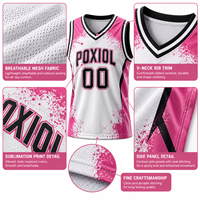 Maillot de basketball personnalisé blanc et rose à effet éclaboussures, col en V, sublimation intégrale, séchage rapide, respirant, personnalisable pour clubs jeunes unisexes