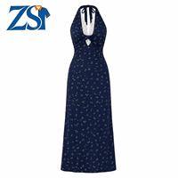 Robe longue fluide Zesheng personnalisée pour femme, en dentelle tissée, col halter en V, motif floral numérique, élégante, sans manches, pour vacances à la station balnéaire