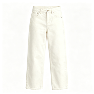 Jeans a Vita Alta e Gamba Larga per <span class=keywords><strong>Donna</strong></span>, Bianco Crema, <span class=keywords><strong>Pantaloni</strong></span> in Denim Elasticizzato Cropped e Baggy, Produzione all'Ingrosso - Product Image 3