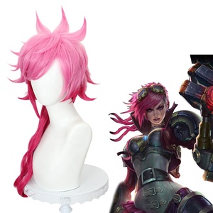 Commercio all'ingrosso Arcane LOL Vi parrucca Cosplay 60cm lungo rosa misto League of Legends parrucca Anime capelli sintetici resistenti al calore Peluca - Product Image 4