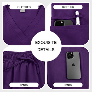 V-Neck Short Sleeve Scrub <b>Tops</b> For Women Moisture Wicking Knitted Hospital Uniforms With Pockets Size S XXL - Product Image 3