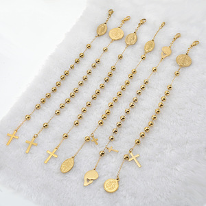 Bracelet Perlé Étanche en Acier Inoxydable Plaqué Or 18K avec <span class=keywords><strong>Breloque</strong></span> Croix de la Vierge Marie, pour Hommes et Femmes - Product Image 1