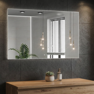 Miroir de salle de bain moderne encadré avec éclairage LED, design mural en verre et métal - Product Image 2
