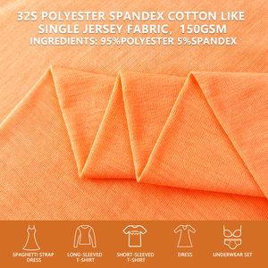 Tela de punto tipo jersey simple de poliéster, spandex y algodón 32S, 170 cm de ancho, 150 g/m², suave y elástica, para camisetas, prendas de punto y ropa. - Product Image 1