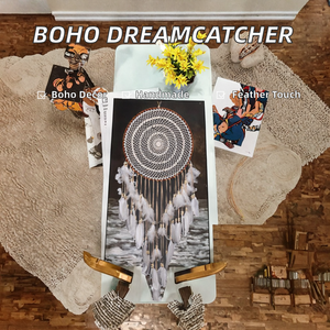 Grand attrape-rêves bohème en coton tissé, décoration murale avec plumes, cadeau artisanal - Product Image 2