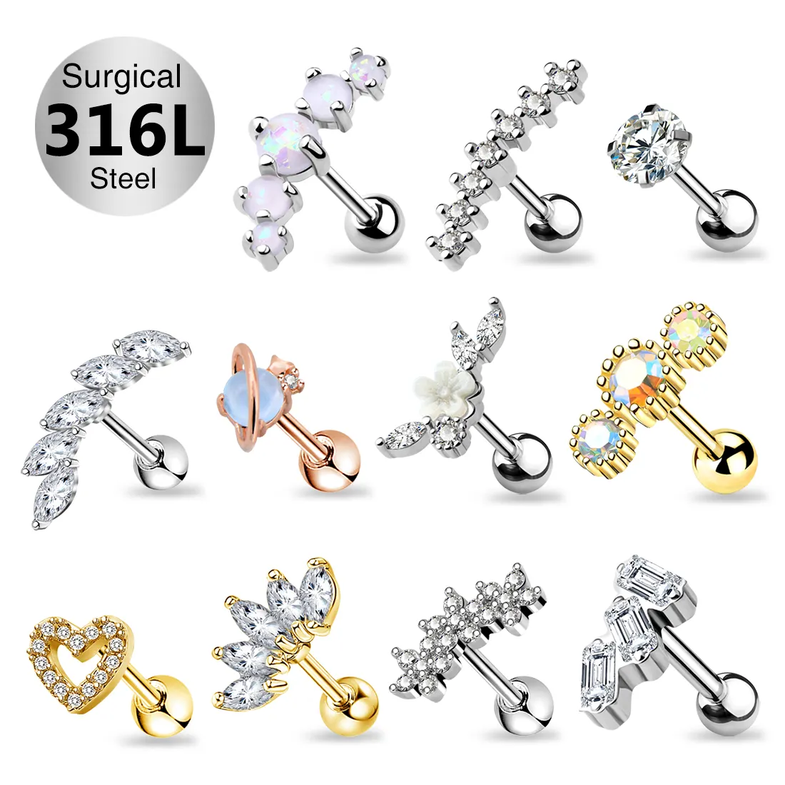 Topo thép không gỉ ốc xà cừ Helix daith tragus sụn Bông tai Stud cơ thể Tai pierc Vòng xuyên đồ trang sức