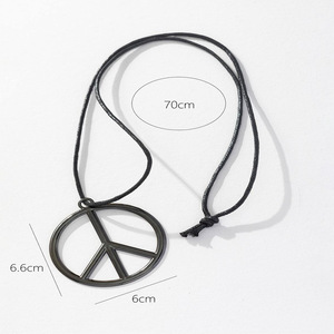 Peace Symbol Zinc Alloy Necklace Round Geometric Pendant Unisex Clavicle <b>Chain</b> Gold Silver <b>Black</b> Color Options - Product Image 2