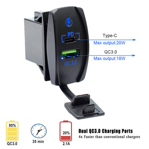 Cargador USB Tipo C QC3.0, 12V 24V, Carga Rápida, Interruptor de Palanca, Panel USB con Interruptor de Palanca, Puerto de Carga - Product Image 4