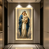 Décoration Murale Religieuse Moderne LED Vierge Marie, Halo Lumineux, Lumières de Prière Catholique en Cristal, Base Florale, USB/Prise, Durable, pour la Maison Sacrée