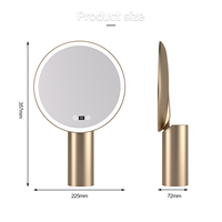 Miroir de maquillage LED à 3 couleurs avec luminosité réglable, support doré, angle réglable, miroir cosmétique rechargeable