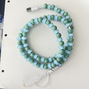 ใหม่สายชาร์จเร็วลูกปัดลายสก๊อต2อิน1, สายชาร์จโทรศัพท์ USB Type-C ปรับแต่งได้ตามต้องการสายมุกน่ารักสำหรับไอโฟนของขวัญรถคอมพิวเตอร์ - Product Image 4