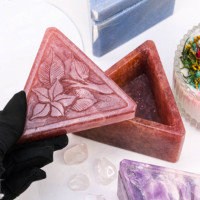 Boîte en cristal avec logo personnalisé pour la décoration intérieure Boîte de rangement en pierre naturelle sculptée à la main pour l'artisanat en cristal