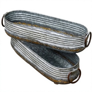 Oval Metal <b>Planters</b> Industrial Style Rustic Finish With Handles Outdoor Decorative Containers - Product Image 2