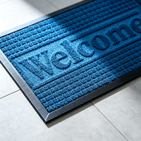 Tapis de bienvenue en polyester texturé pour entrée, tapis de sol avec bordure noire pour la maison, le bureau et l'usage commercial
