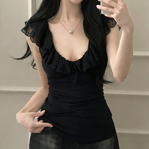 Débardeur court Y2K à volants pour femme, sexy, coupe basse, ajusté, à manches courtes, style streetwear mignon pour l'été - Product Image 2