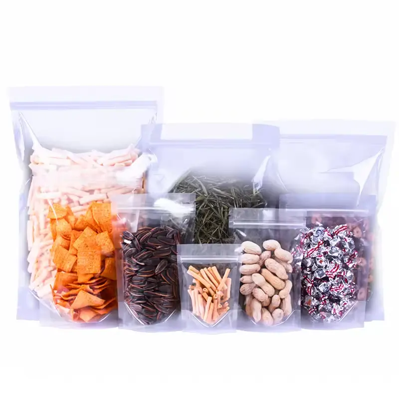 Clear Recyclable Reusable Zip Lock Stand Up Pouch Clear Bag For Food Transparent Snack Nut Packaging Plastic Pe Gravure Printing