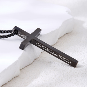 Collar con Cruz <span class=keywords><strong>de</strong></span> Acero Inoxidable Pulido, Grabado Personalizado, Estilo Deportivo Unisex, Cadena <span class=keywords><strong>de</strong></span> Eslabones, <span class=keywords><strong>Dios</strong></span> te Bendiga - Product Image 3