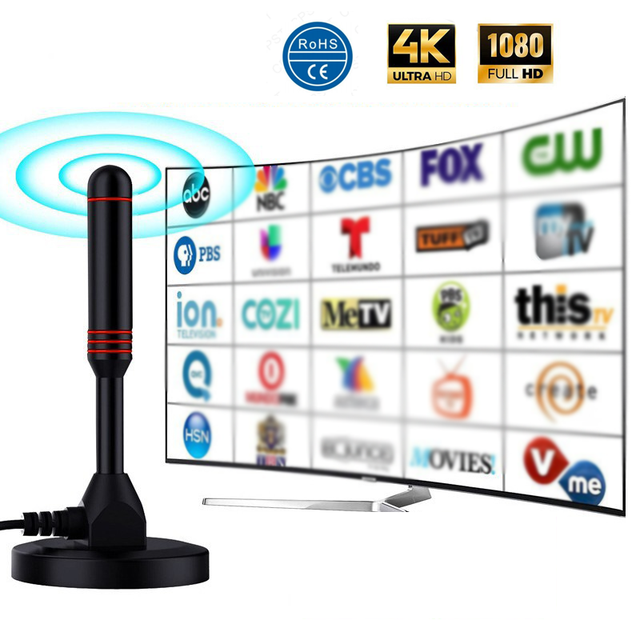 Indoor 25dBi High Gain Magnetic TV Antenna with Dual Amplifier 4K 1080P Support DVB-T HDTV Antenna for Local Free Channels