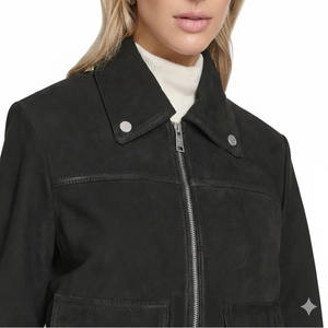 Veste Courte de Motard en Daim de Mouton Véritable de Luxe pour Femme, Coton Écologique Brut, Noir Jais, Style Moto Premium, Manteau en Cuir - Product Image 4