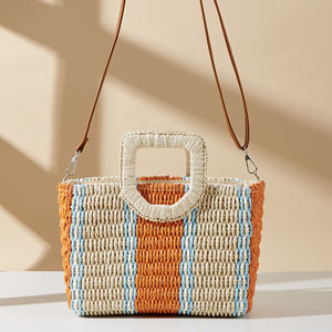 Sac <span class=keywords><strong>en</strong></span> paille bohème, mode féminine, <span class=keywords><strong>vacances</strong></span>, rayé, grande capacité, sacs à bandoulière tissés, mode colorée, sacs à légumes frais - Product Image 2