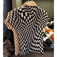 Haut de gamme Miyake T-shirt à manches courtes pour femme haut de maïs respirant avec couleur à carreaux vintage assortie pour l'été