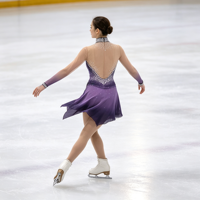 Robe de patinage artistique à manches longues, dégradé violet, en tissu maillé avec strass, pour enfants et adultes, pour compétition et performance sur glace
