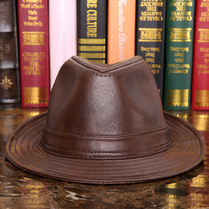Cappelli Fedora J230 per Uomo in Vera Pelle, Stile Retrò Jazz, Cappello Trilby Classico di Lusso in Feltro con Anello a Sfera, 55-62CM - Product Image 3