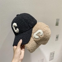 Casquette de baseball en polaire noire et beige avec visière brodée, chapeau décontracté chaud pour femmes, automne-hiver